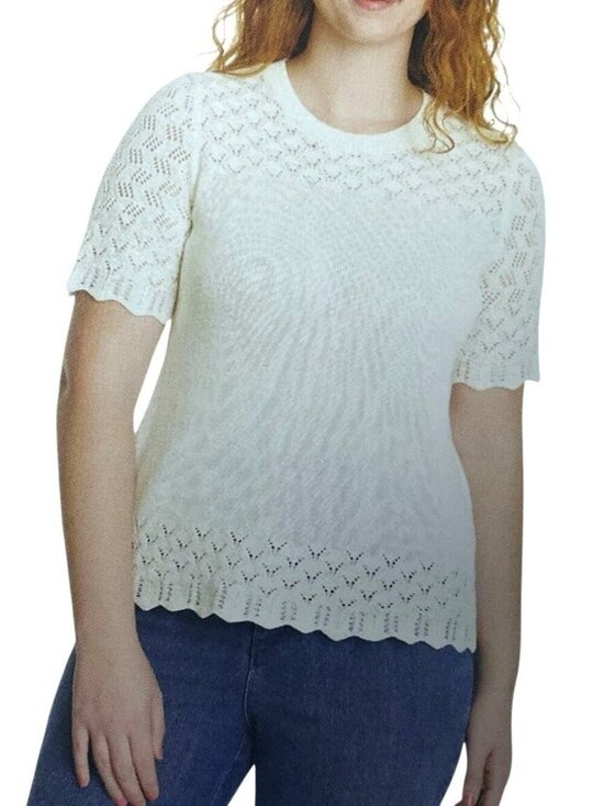 Jessica Simpson Tops - NWT Jessica Simpson Women's L Ivory Crochet Knit Top Short Sleeve F1119